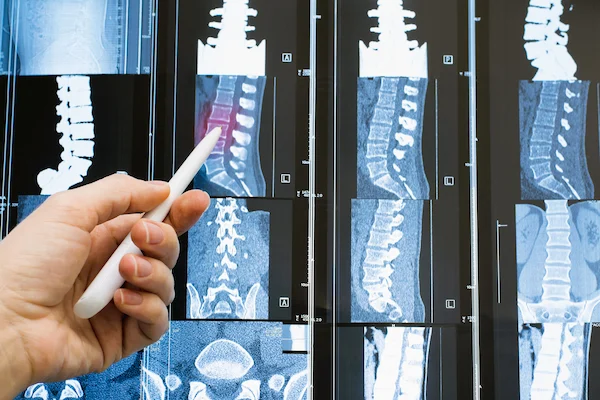 Radiografías de columna lumbar con protrusiones en L4-L5 y L5-S1, asociadas a incapacidad laboral.