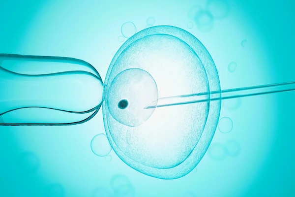 Microinyección en óvulo durante tratamiento de fertilidad, mostrando riesgo de negligencias médicas en reproducción asistida.