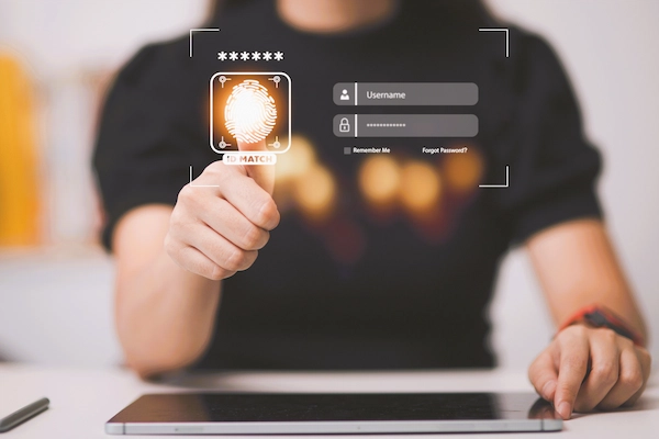 Verificación biométrica con huella digital en pantalla, relacionada con el delito de suplantación o usurpación de identidad