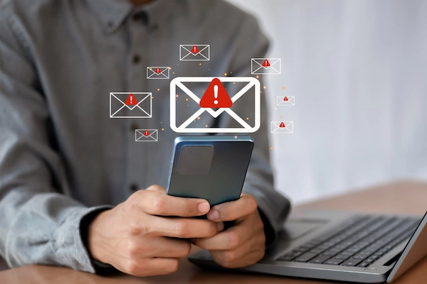 Móvil con alertas de mensajes fraudulentos; el smishing es una estafa por SMS que suplanta a empresas para robar datos personales.